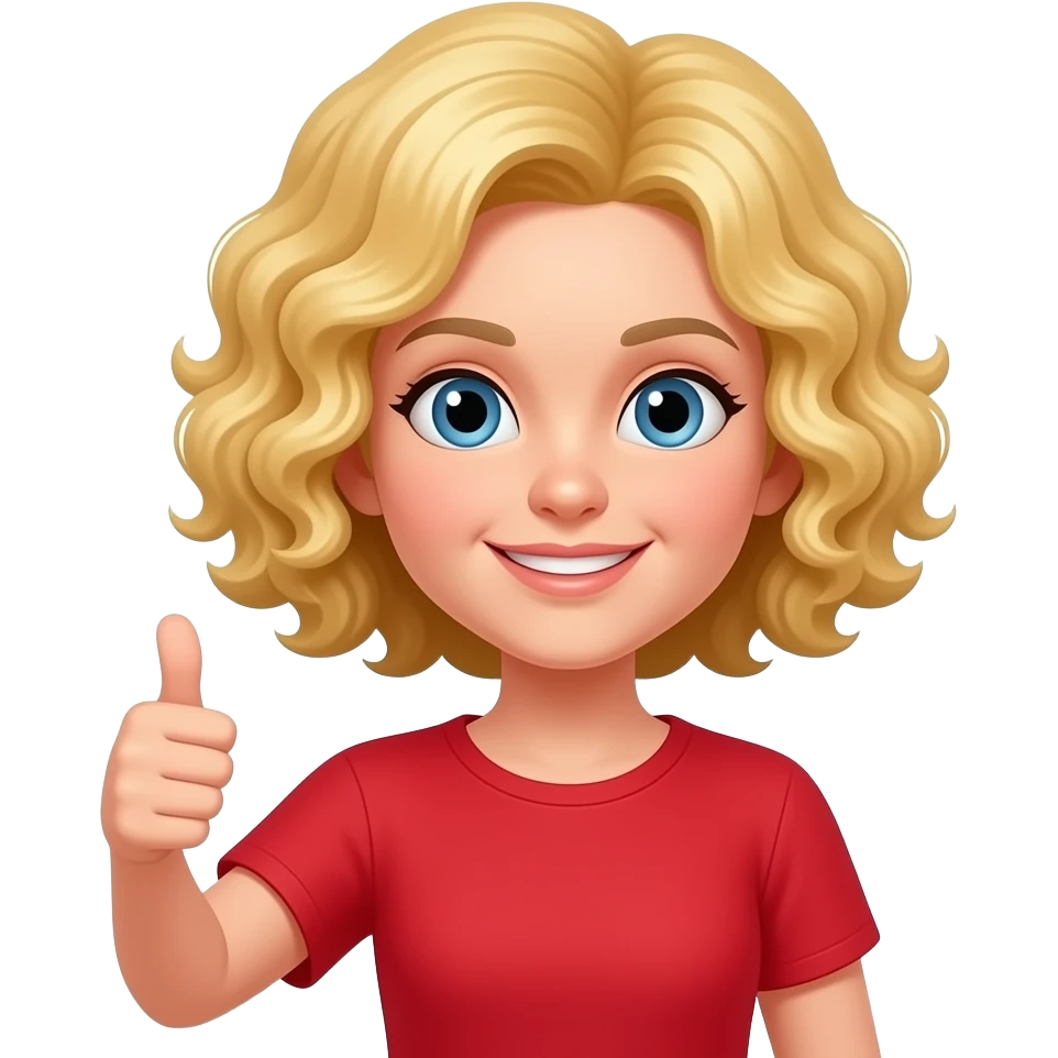 blonde curly bob thumbs up in red shirt emoji