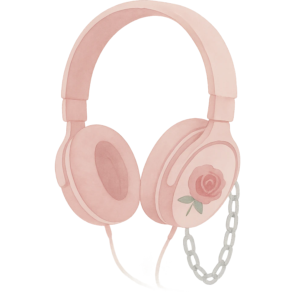 pink gothic headphones with roses and chains emoji