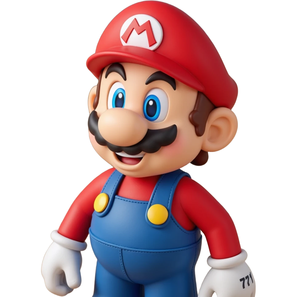 a worker in factoryA 3D-rendered head of a character inspired by Super Mario, facing slightly from front-left to right. The head should include his signature red cap with an ‘M’ emoji