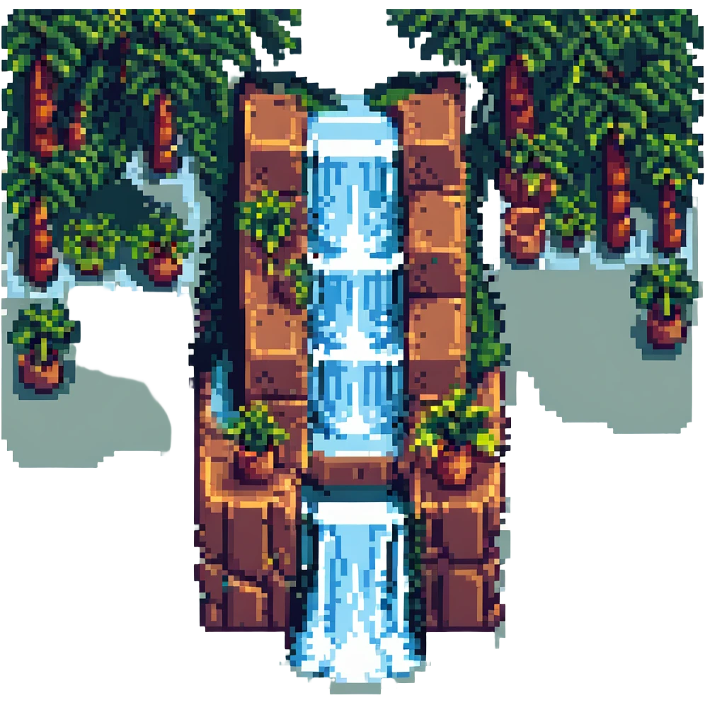 small pixel art waterfall with colorful blocks and green background emoji
