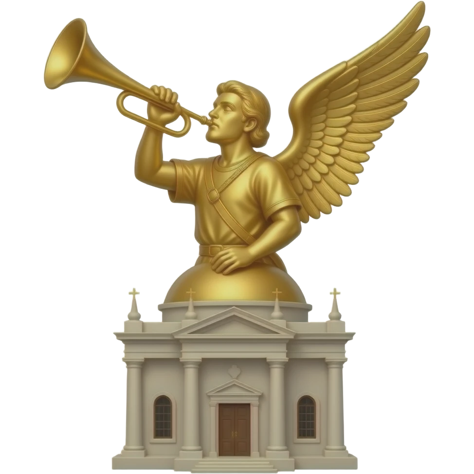 Gold Moroni from the top of temples. Gold statue blowing horn without wings emoji