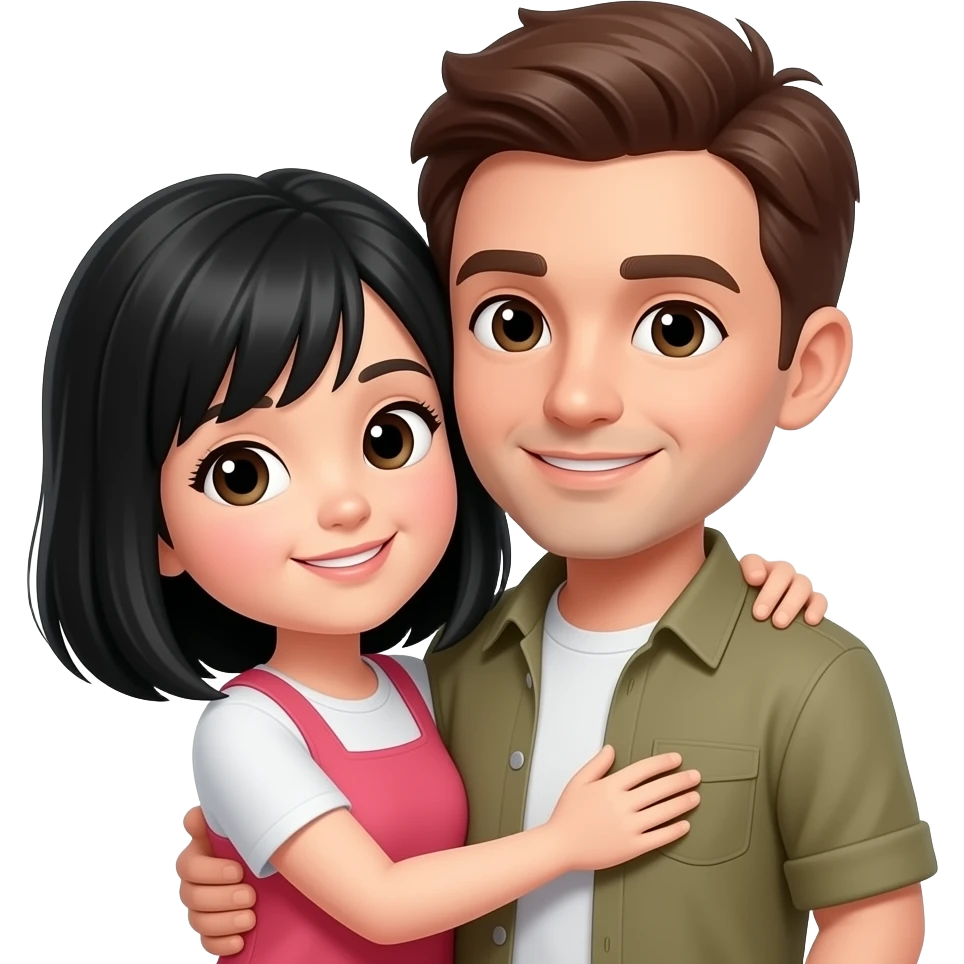 Couple hugging, a girl with black hair and a guy with brown hair emoji