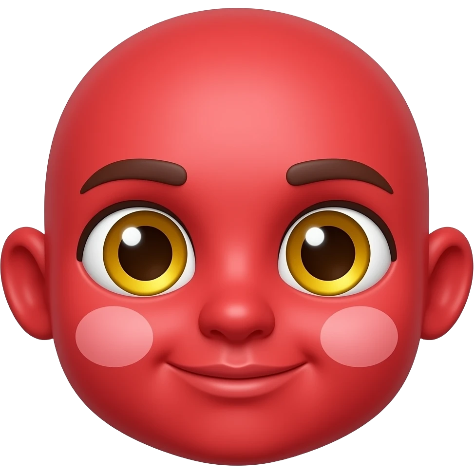 새빨간 얼굴의 하얀 홍조를 하고 있는. 노란 눈알  갈색 동공.   귀여운  카툰 만화 입체적 이모티콘 emoji