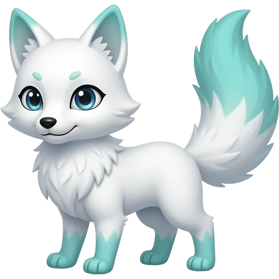 White Kitsune with silver eyes and blue green ombré tail even blue green ombré fluffy paws emoji