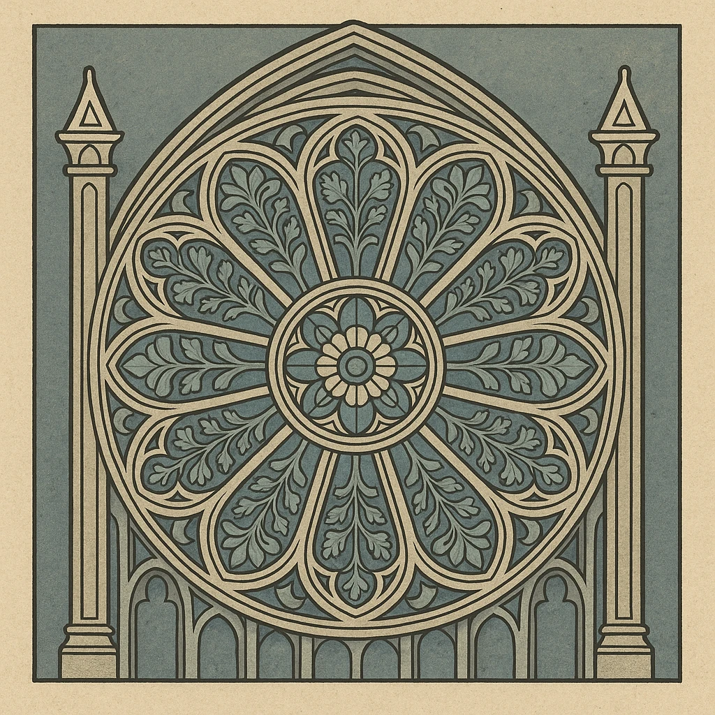 gothic rose window in gothic style, ornate stained glass, intricate tracery, vibrant colors, medieval gothic design emoji
