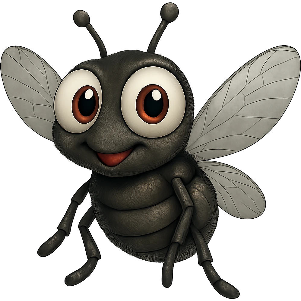 can you change its colors to look more like a real fly. leave the eyeballs white. trasparent background emoji