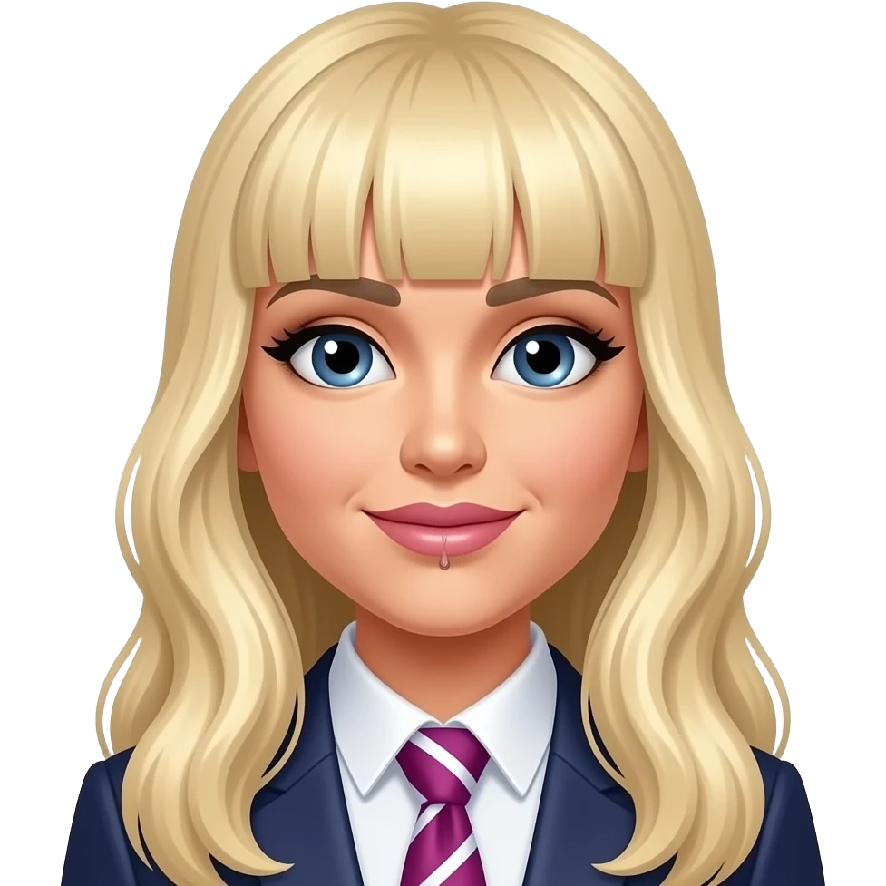 Vice Ganda an artist with long long blonde hair with bangs, and one mole on the upper left of her top lips, with girly makeup and fashion outfit emoji