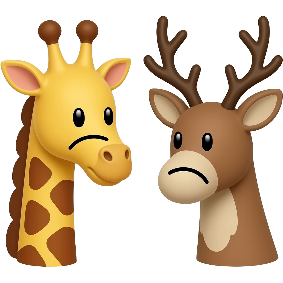 Einfacher Giraffenkopf traurig und Elchkopf traurig und schauen sich an emoji