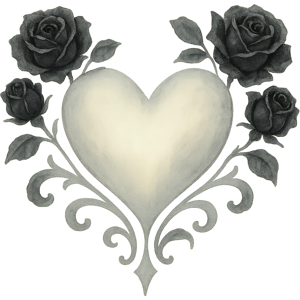 Add black gothic roses around the silver goth heart, keep the watercolor style, no background emoji