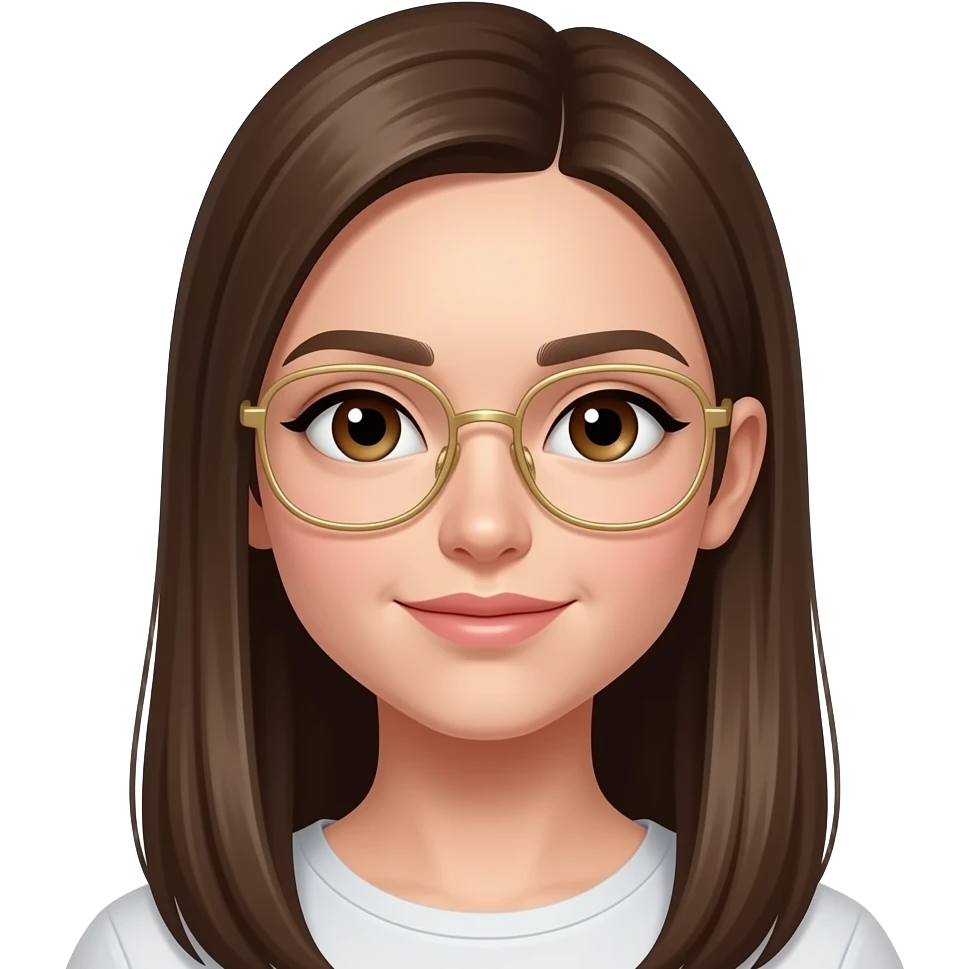 بنت شعر بني ستريت طويل لون عيونها بني حنطية لابسة نظارات طبية لونها ذهبي رفيعة emoji