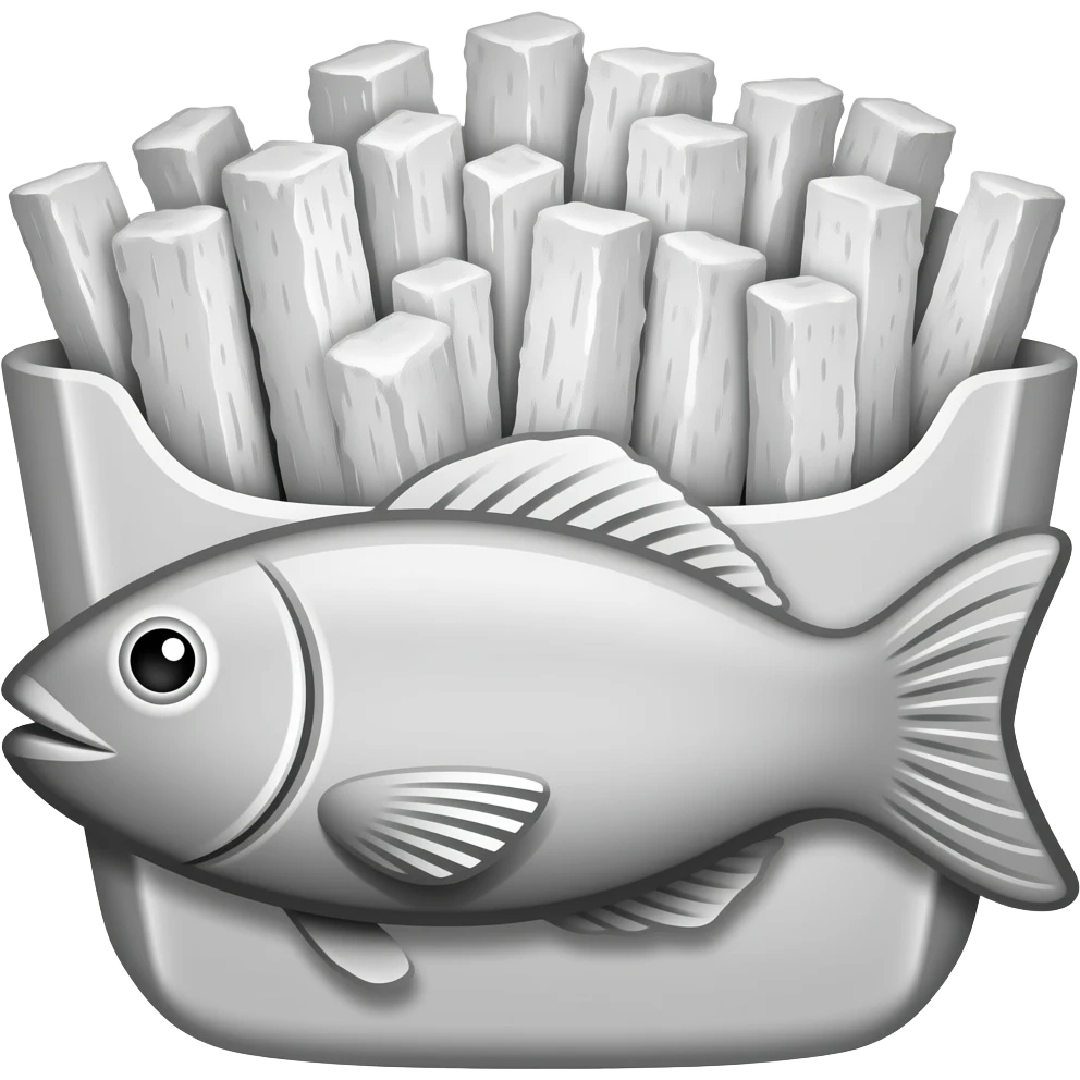 Fish and chips but black and white emoji