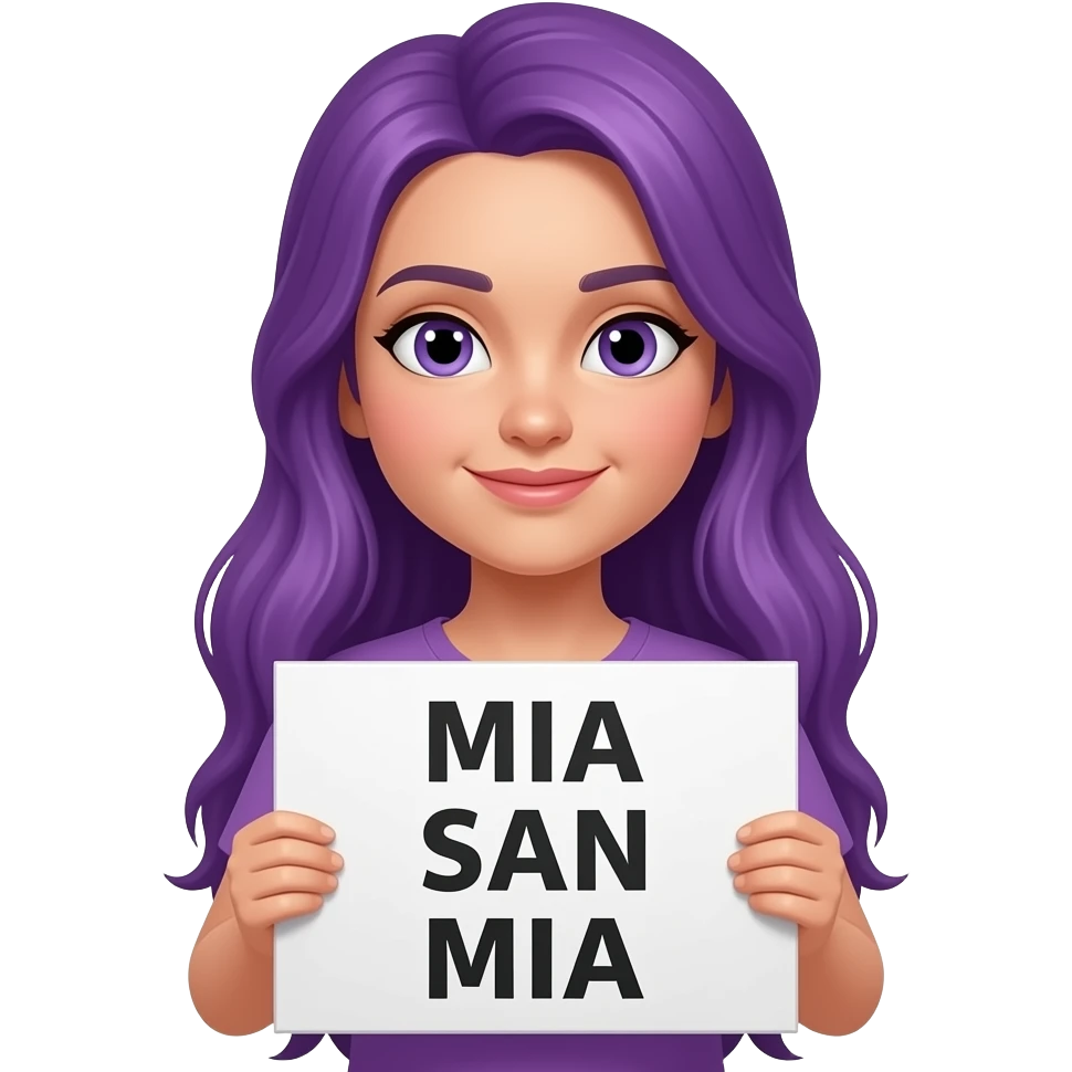 girl with long purple hair holding a MIA SAN MIA sign emoji
