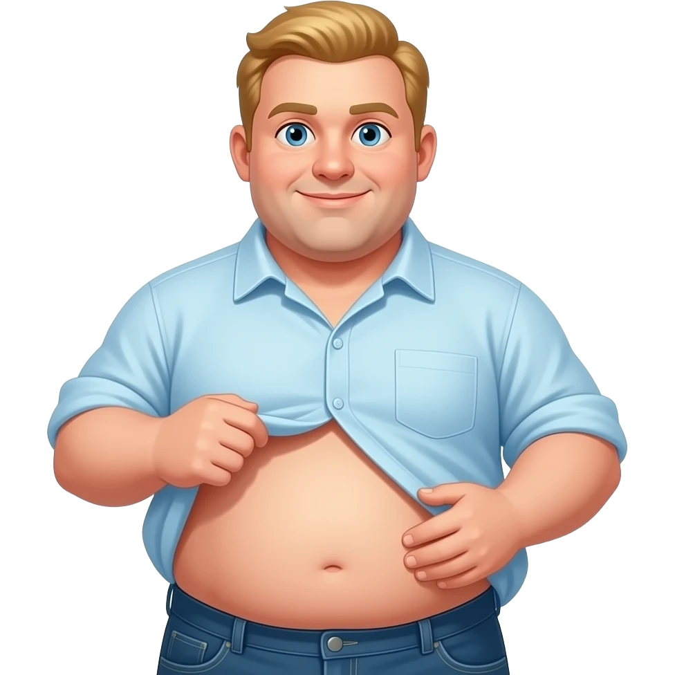 Blonde round obese man with shirt too small so the bottom of his belly hangs out emoji