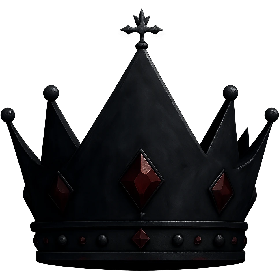Make the crown much darker with a more ominous and threatening appearance, keeping the sharp, dramatic design. No background, transparent. Style should maintain the original sharp and dramatic look of the crown. emoji