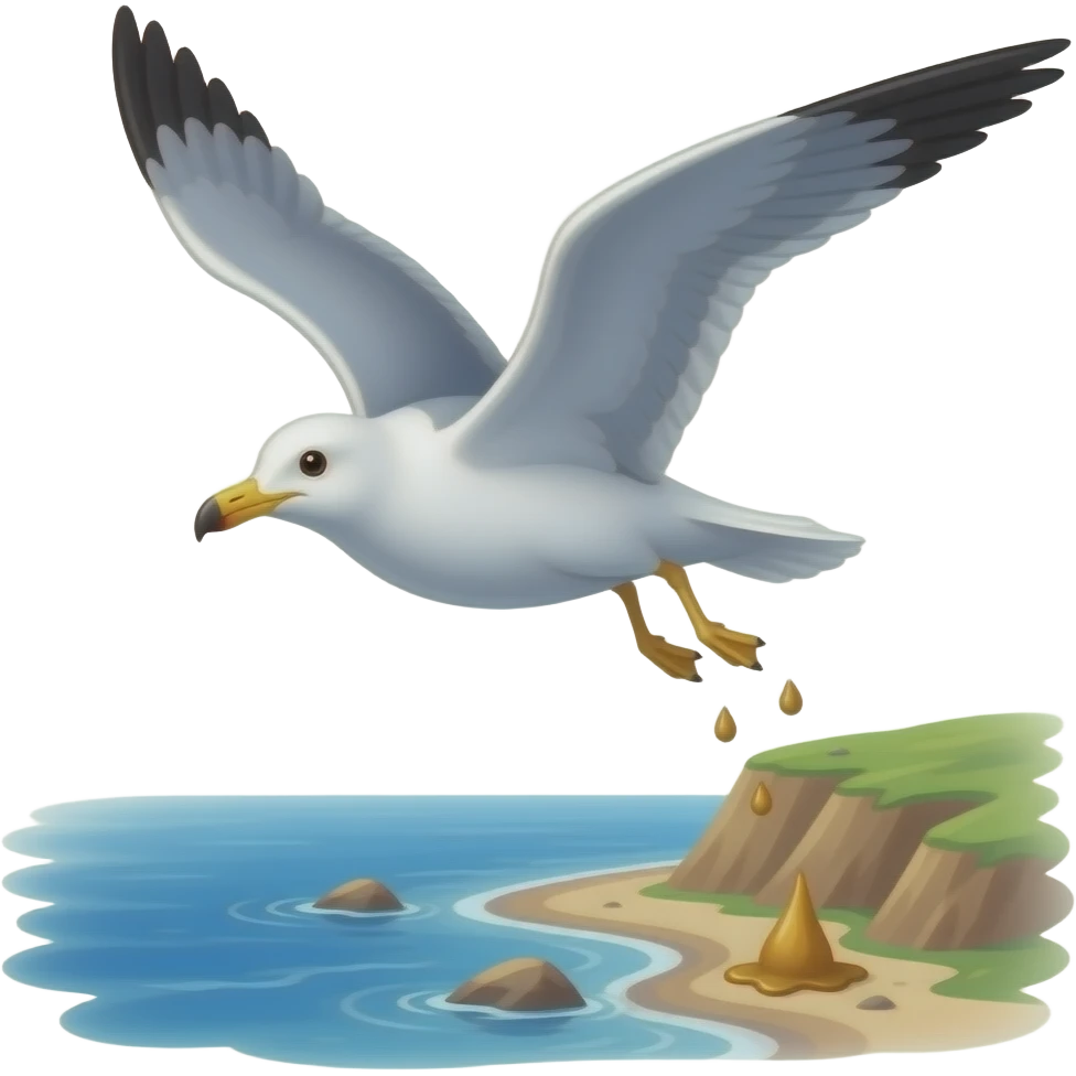 Create a picture of a seagull flying doing a shit from his bottom emoji