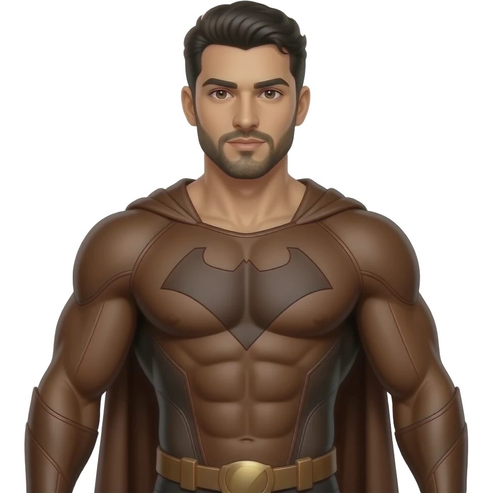 Sexy arab muscle man in brown superhero costume emoji