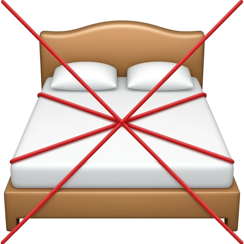 bed with headboard, basic, and on top of it is a red X, X overlays the bed, remove the x on the mattress, X is thinner emoji