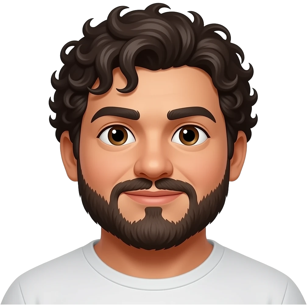 Fat Mexican guy with a disconnect beard and curly hair emoji