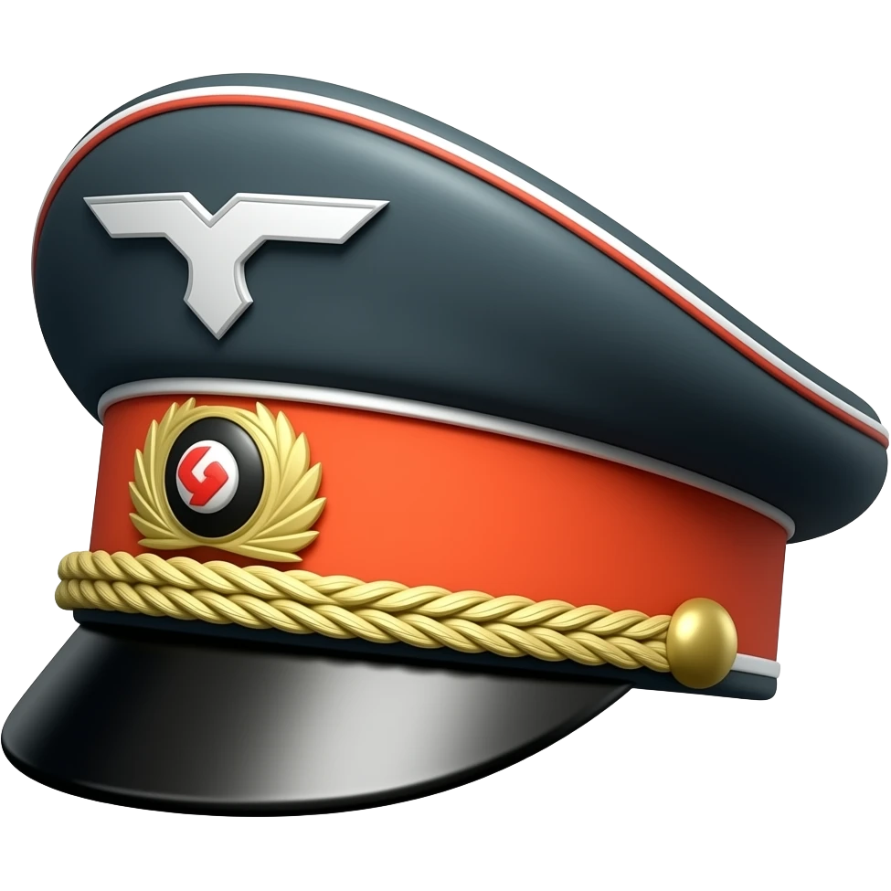flat black shiny Nazi Kepi hat with pastel orange and gold accents emoji
