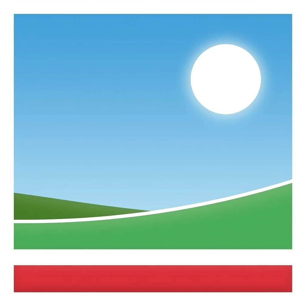 Небо голубое в середине белый круг снизу красный повыше зелёный а выше зелёного белый виде флага emoji
