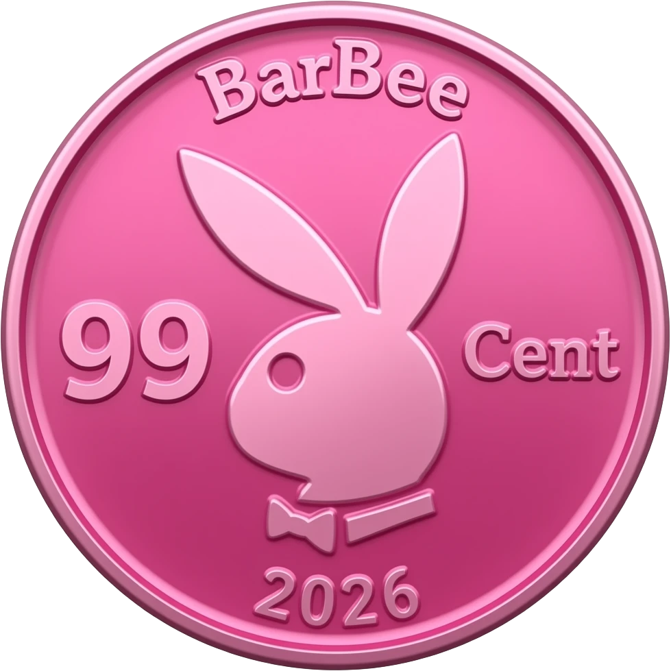“99 cent” playboy bunny “BarBee written” and 2026 engraved pink coin shiny emoji