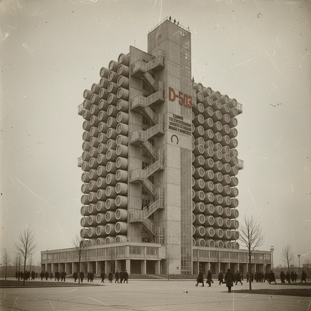 Капсульный дом-коммуна конструктивизм 1920-е годы из произведения "Мы" Замятина 

Архивное фото 

 emoji