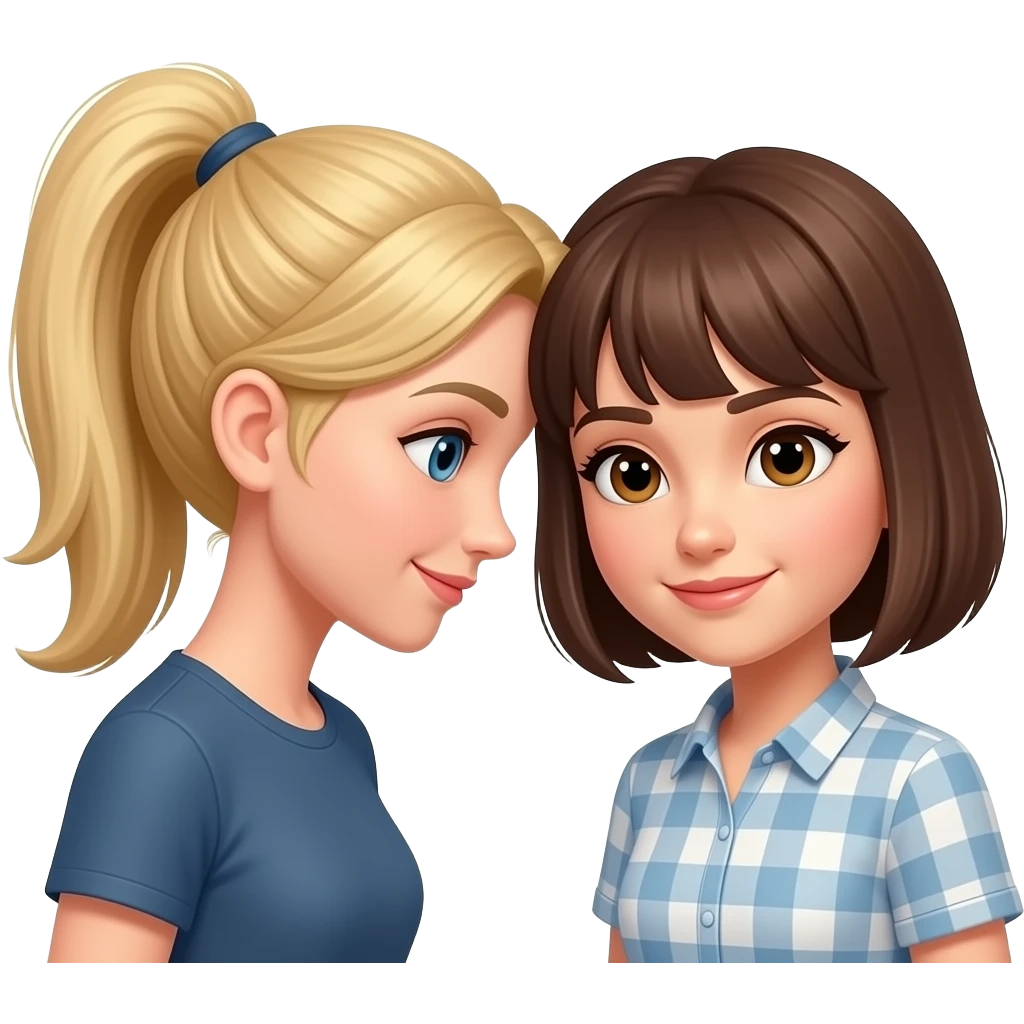 Testa testa  che si tocca  tra donne  una bionda con la coda e una castana con il caschetto e la frangetta emoji