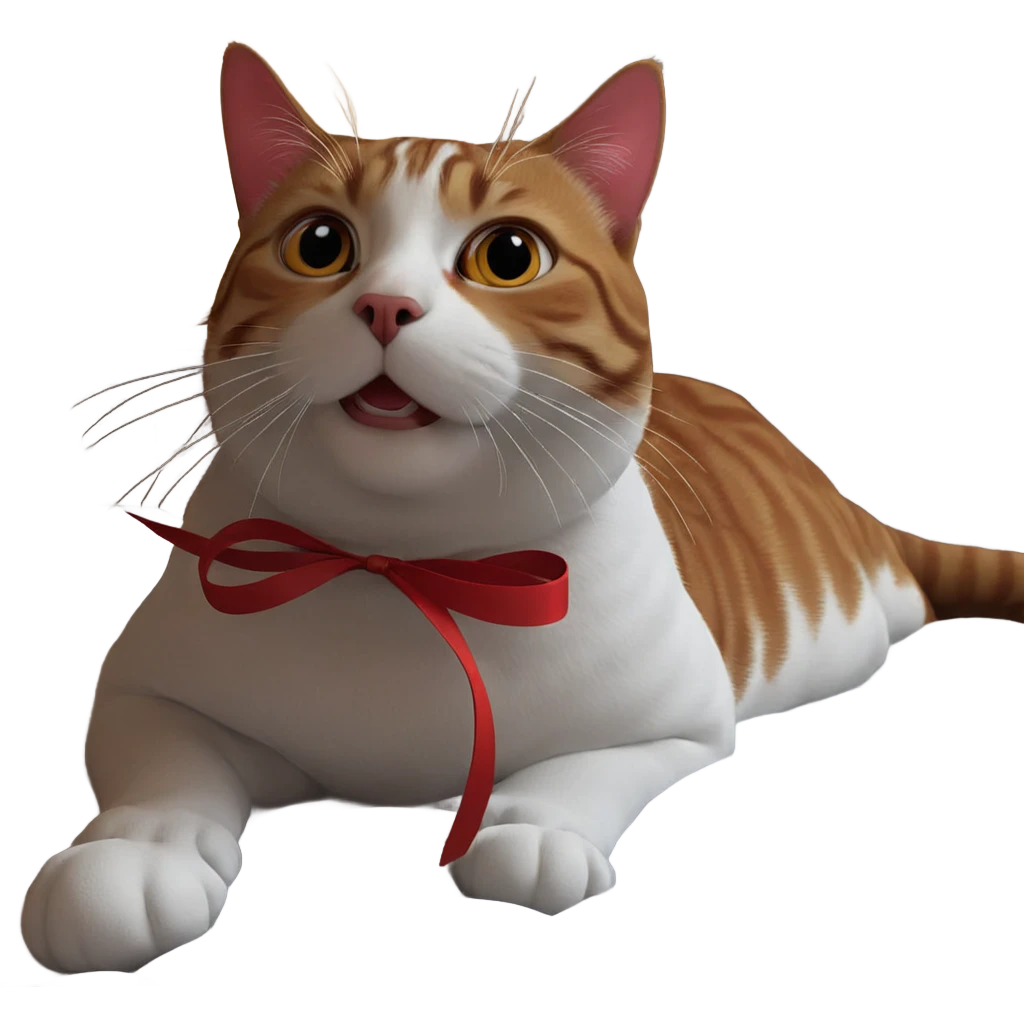 red ribbon cat on bed emoji