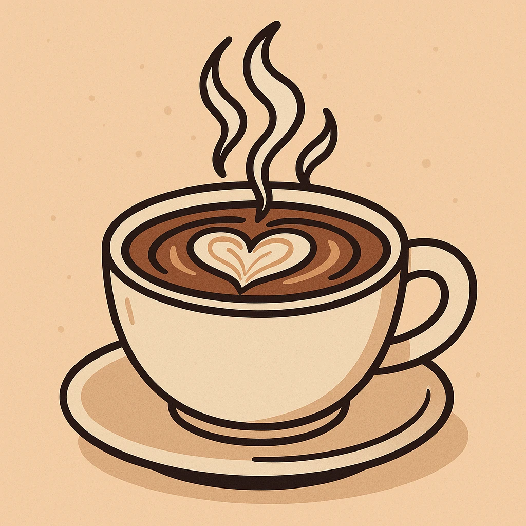 steaming cup of coffee with latte art, modern flat illustration style, minimal shading, clean lines emoji
