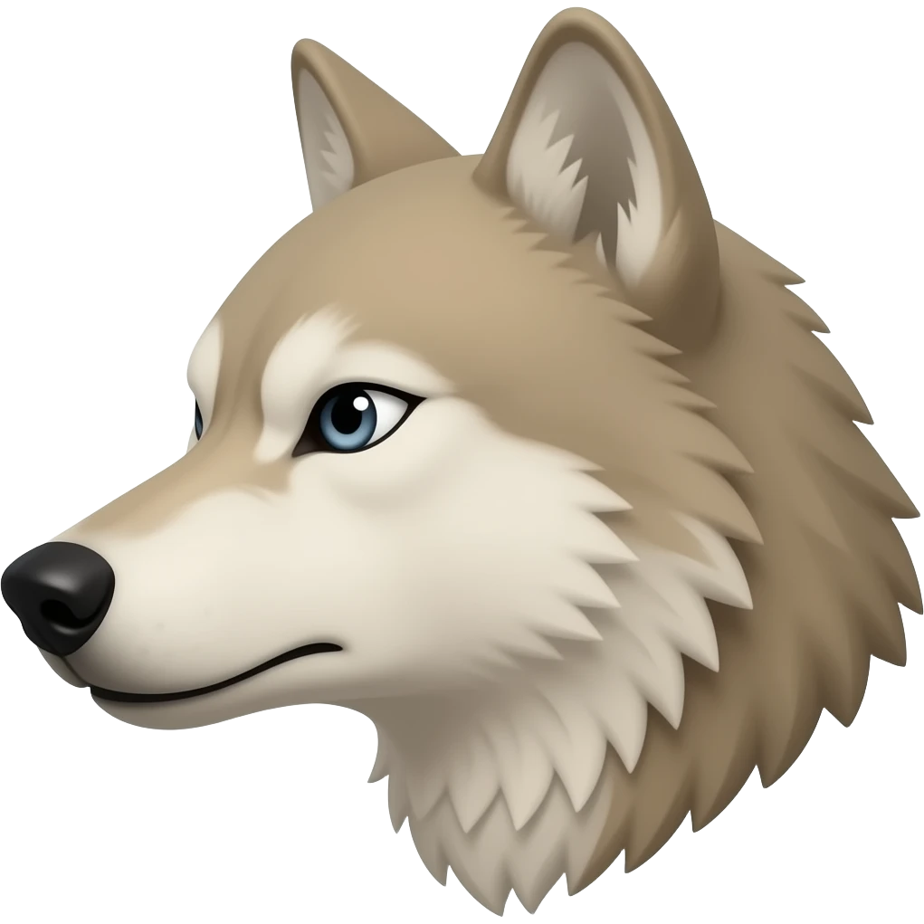 Real Realistic Turn sideways angry beige wolf head Turn sideways real light blue gray eyes no white eyes emoji