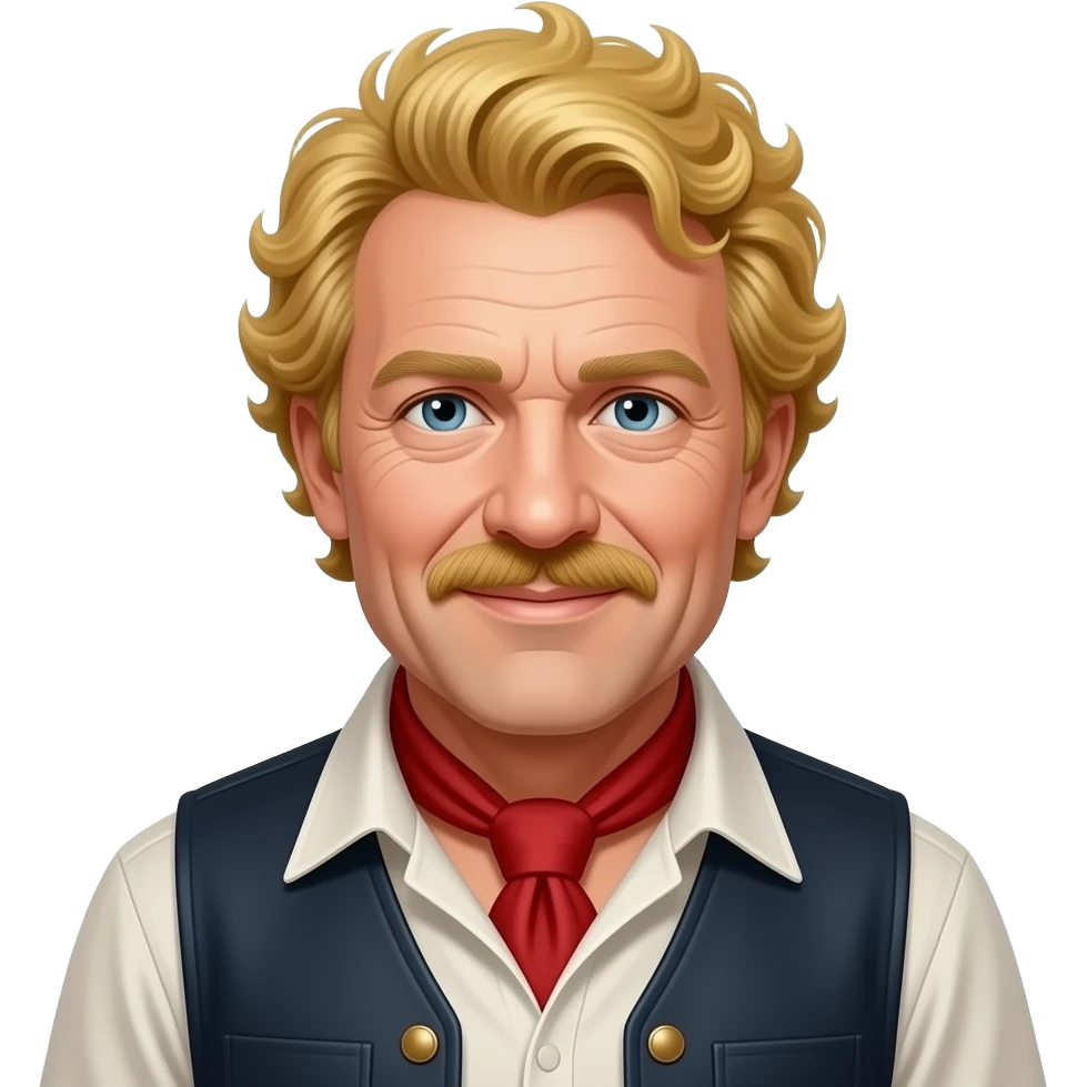 a man middle age man with curly yellow hairs wear wild west clothes emoji