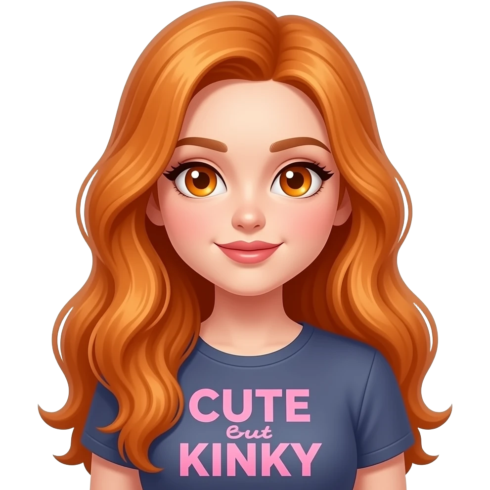 sexy girl with overlong ginger hair and ginger eyes a top with CUTE but KINKY written on it emoji