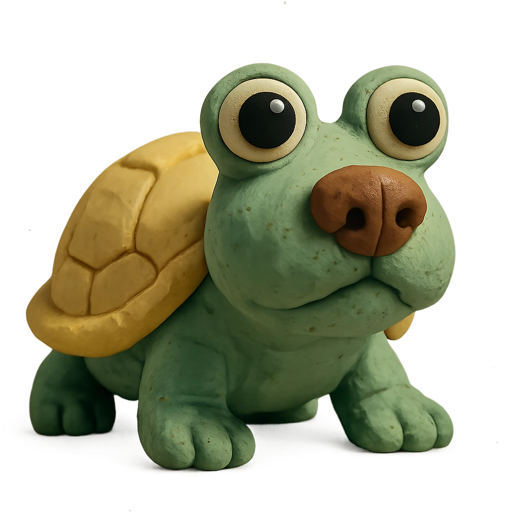 animal with a tortoise shell, frog eyes, and dog nose in claymation style emoji