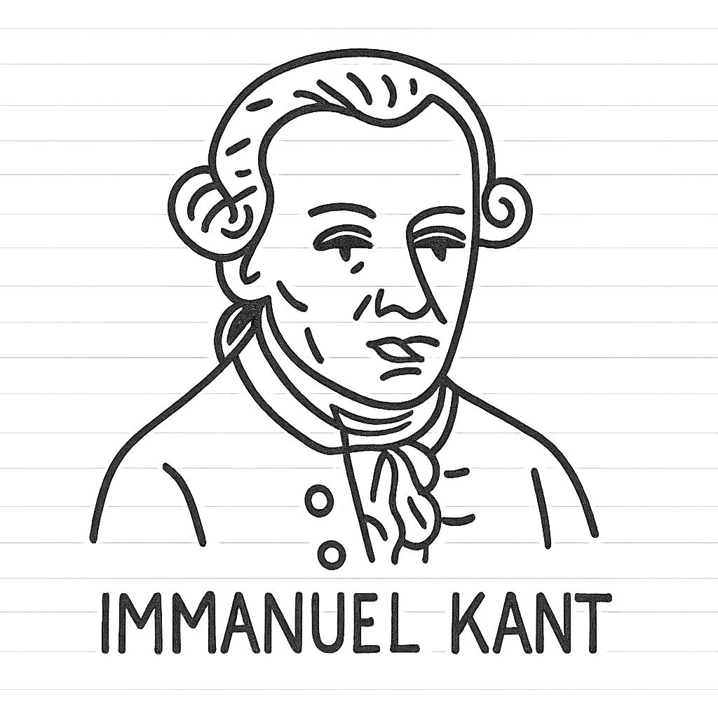 hand-drawn black and white portrait of Immanuel Kant, sketchy outline style, no fill, only outlines emoji