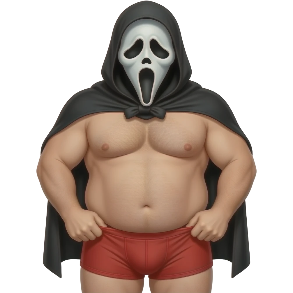 Ghostface chubby man sexy wearing tight red briefs pulling down sexy emoji