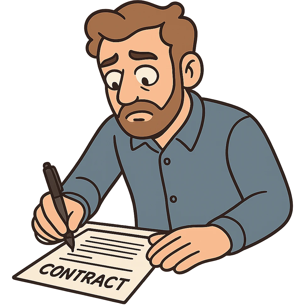 realistic person signing a contract, modern look, rounded shapes, simple design emoji