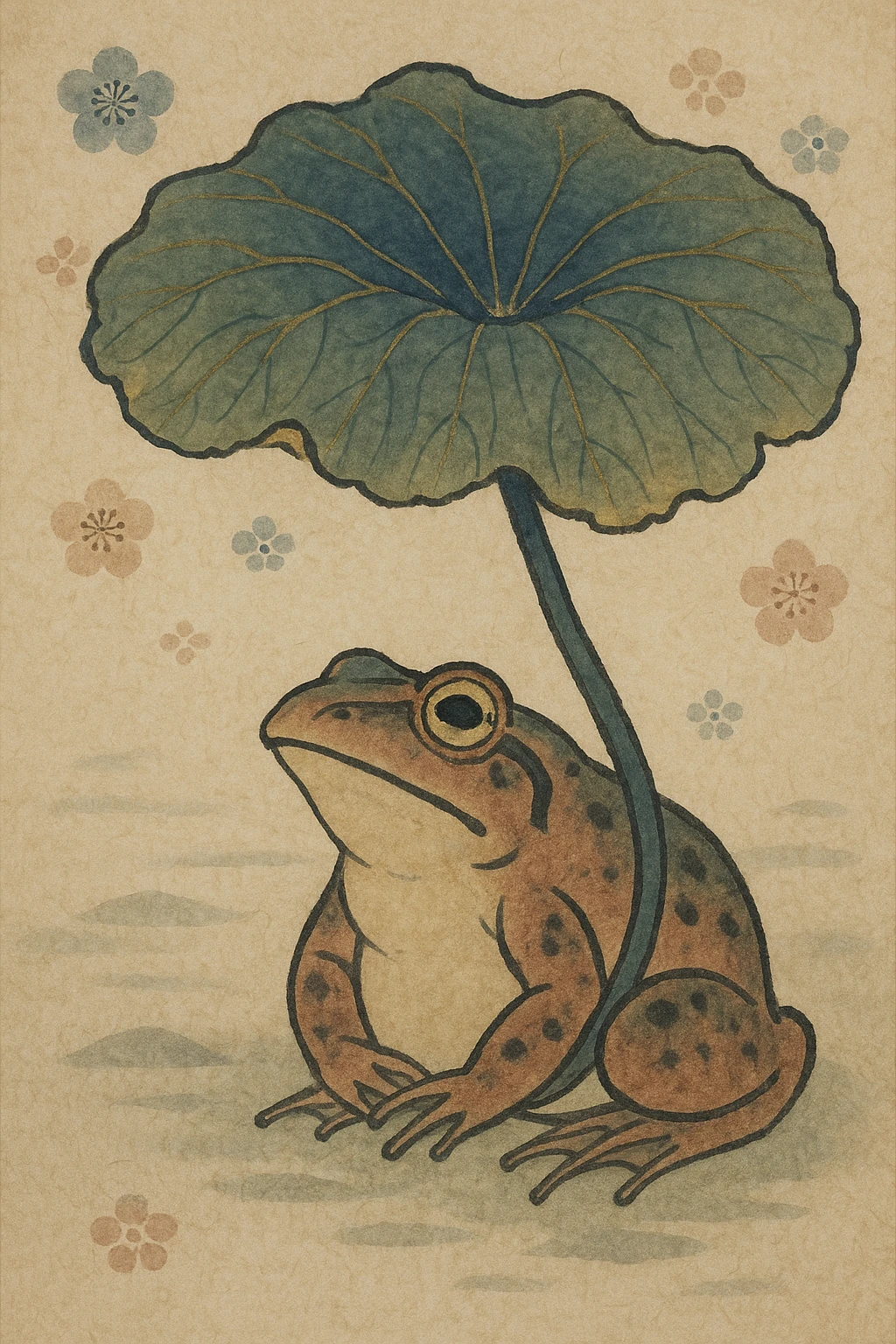 frog hiding under leaf umbrella emoji