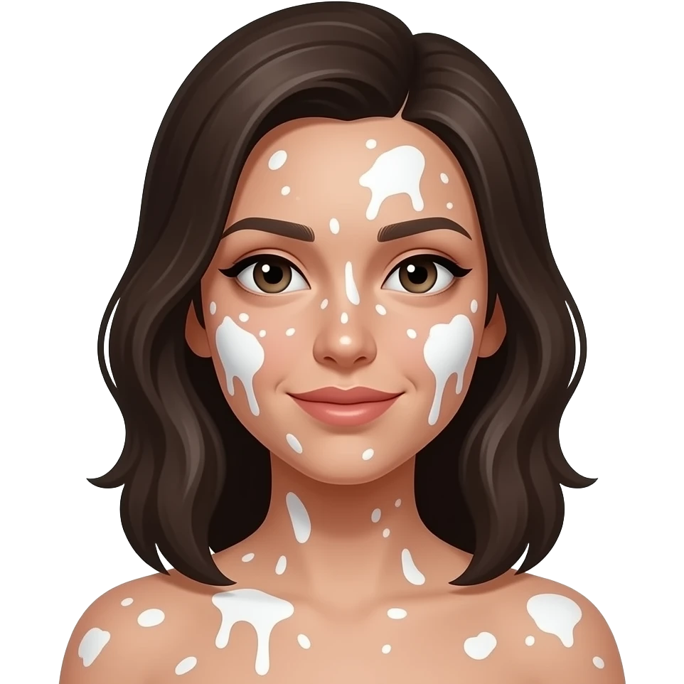 Woman with white paint splatter all over her face on her face emoji