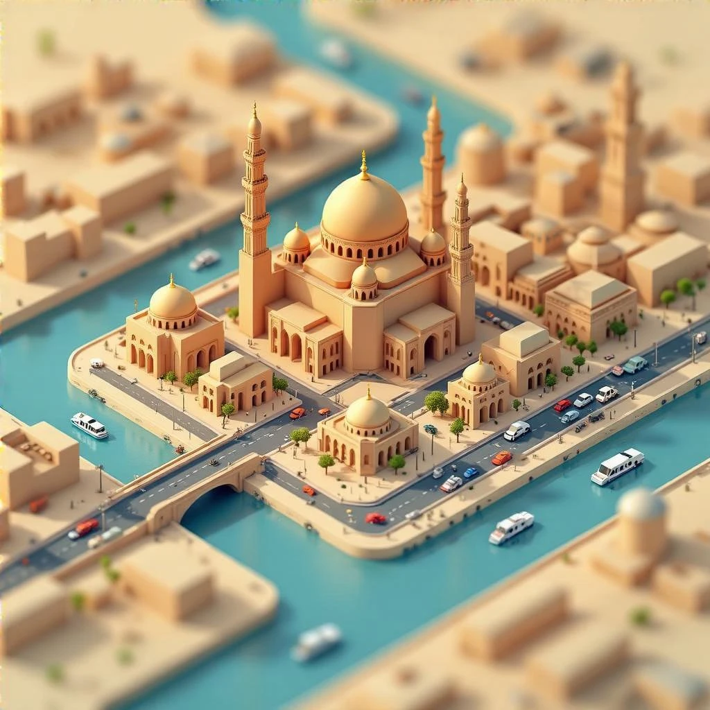 Isometric minimalistic illustration of Cairo, subtle 3D miniature effect and Tilt Shift effect, no cartoonish look, transparent background. emoji