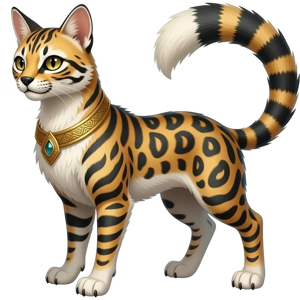 unique-patterned finned epic legendary vintage antique aesthetic quadrupedal elegant oriental feral painted fantasy-Civet-Litten-Luxray-Shinx-Luxio-Vaporeon-Furret-Fakémon-fusion-hybrid-creature emoji