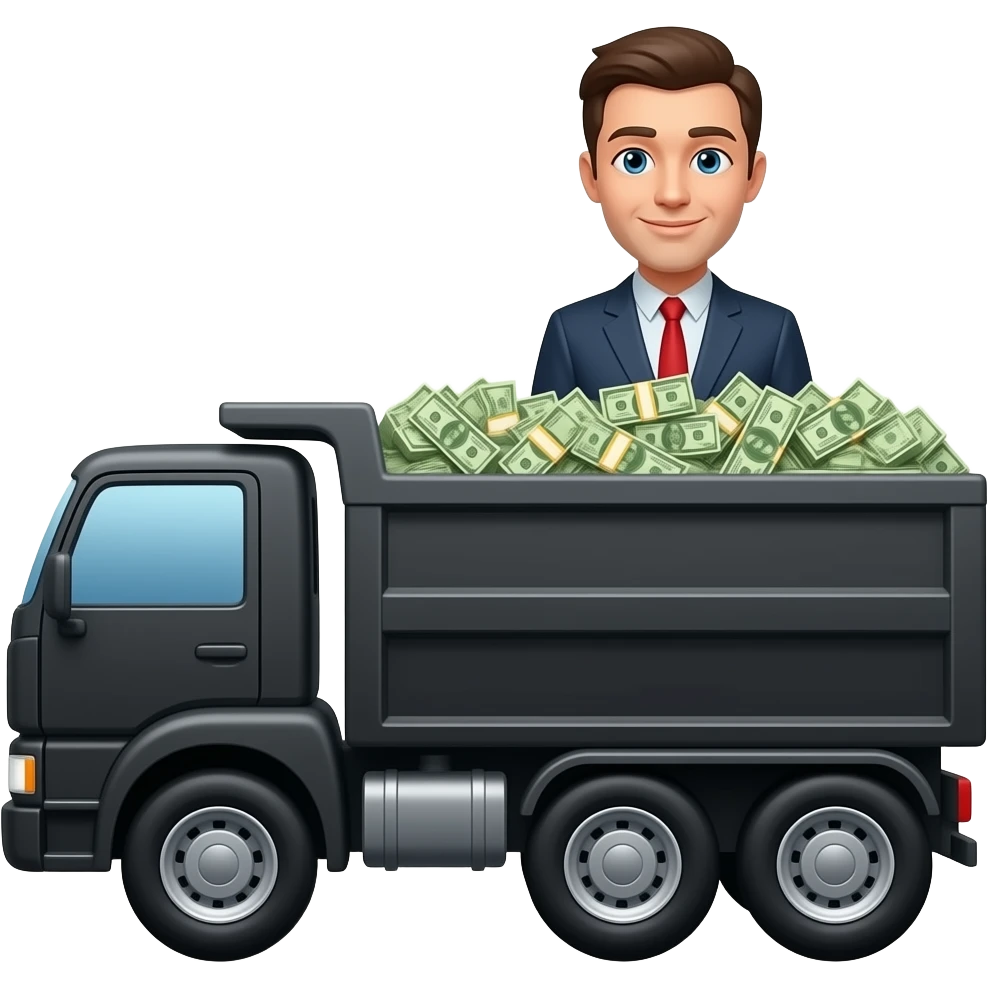 Black dump truck carrying money with a man  emoji