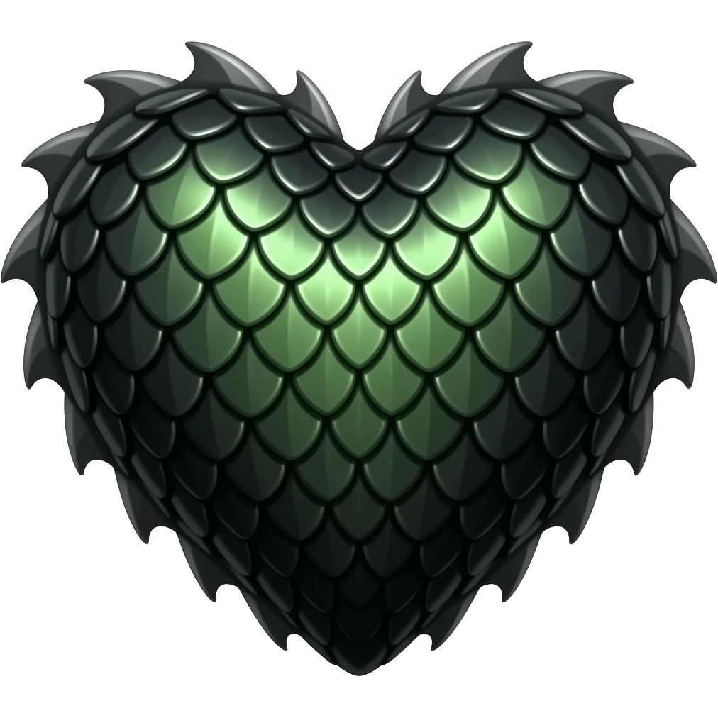 black and green dragonscale heart sharp scales, emoji