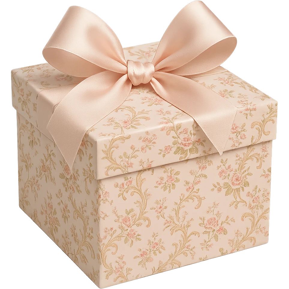 Elegant Rococo pale pink ditsy floral gift box , remove background emoji