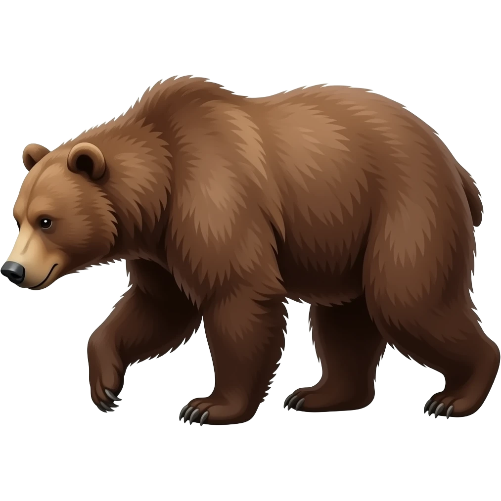 create brown bear side profile, walking to left, head down, full mascular body, in action (bear move) emoji