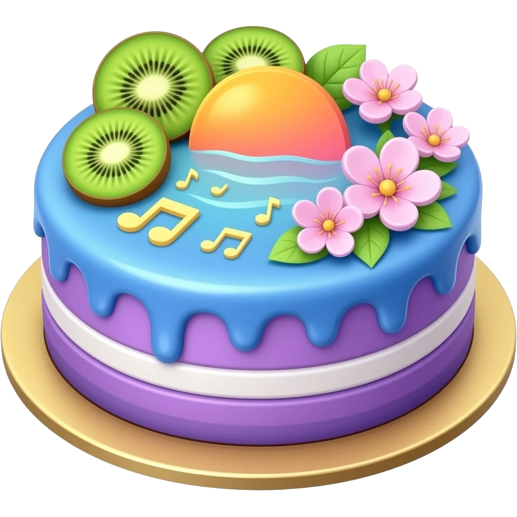 A purple and blue Kiwi music sunset spring cake emoji