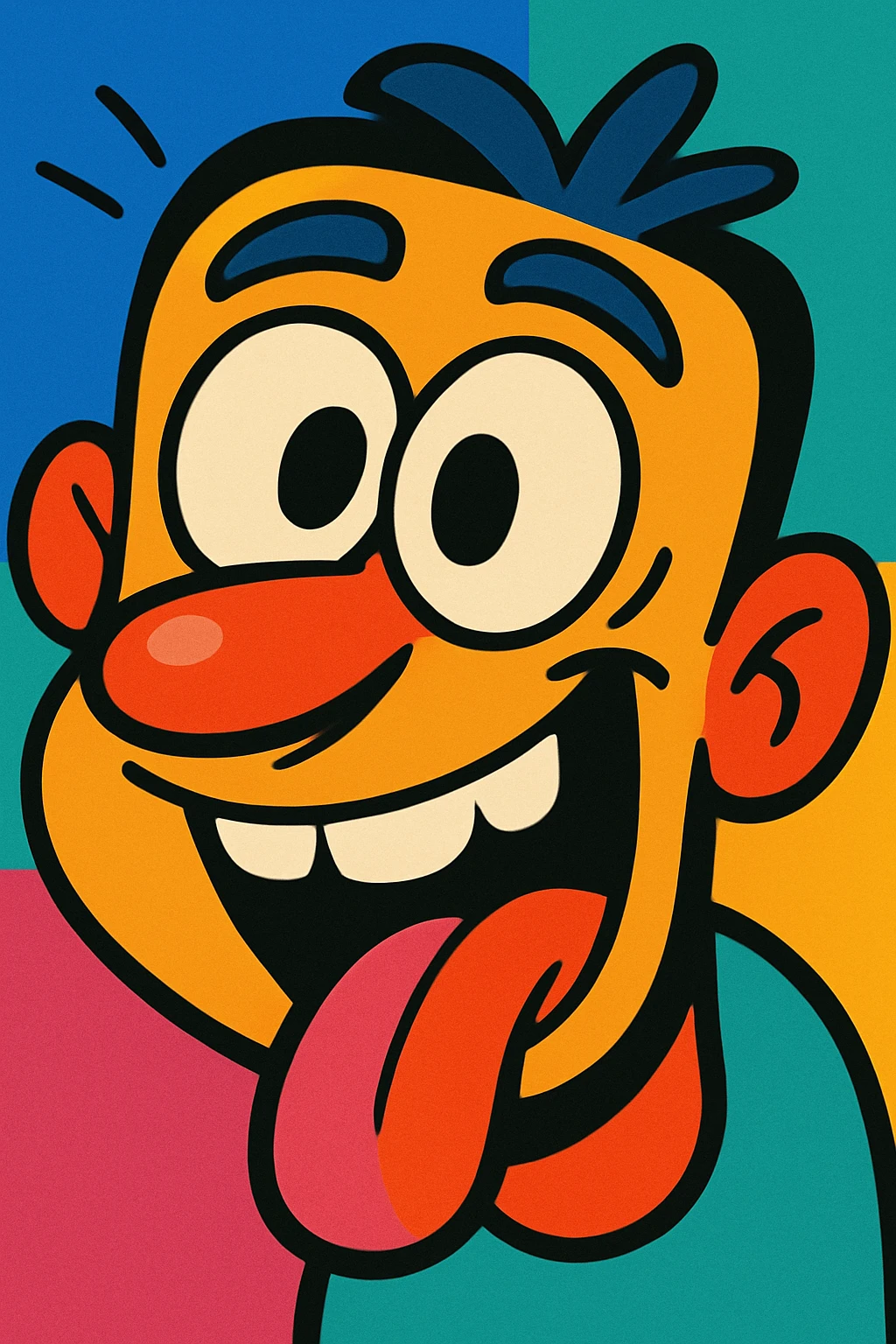 goofy silly cartoon face with exaggerated features and playful expression, vibrant colors emoji