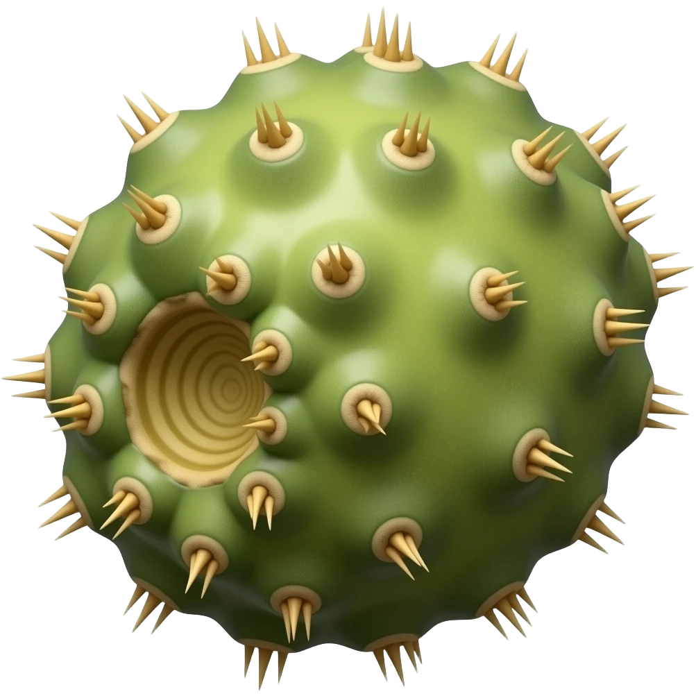 Make a stylised vector graphic illustration art yellow orange red slightly oval and irregularly shaped cactus fruit slightly angled slightly bumpy skin with every thorn having multiple tiny narrow mini needles emoji