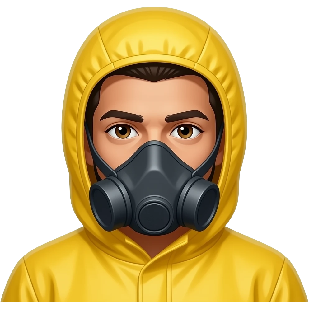 saudi arabian man dark brown hair brown eyes yellow hazmat suit with hood on and mask emoji