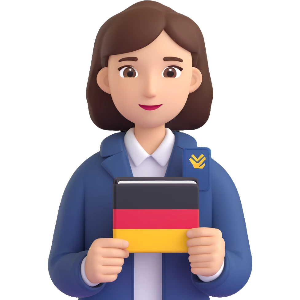 a serious but friendly person holding a German passport, with subtle German flag elements, suitable for a mobile app icon about permanent residency or citizenship in Germany emoji
