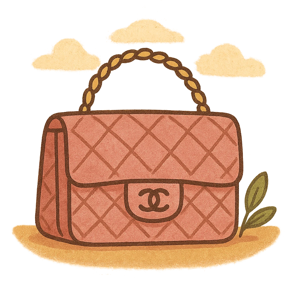 a pink Chanel purse, simple and modern, warm color palette emoji